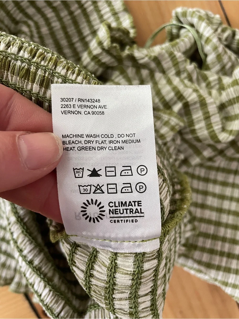 Reformation Marilyn Olive Green Gingham Smocked Puff-Sleeve Top size XS